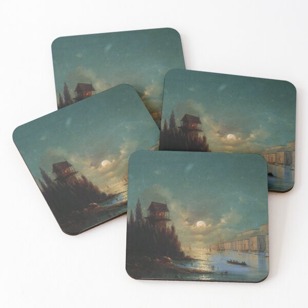 Item preview, View of seaside town in the evening with a lighthouse designed and sold by SharonTheFirst.