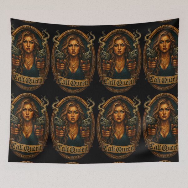 Item preview, Cali Queen Gun Goddess – Chicano Tattoo Art Poster, Latina Boss Lady Street Art, Cartel Queen Aesthetic, Bold Vintage Frame Design designed and sold by DyfunctionalTee.
