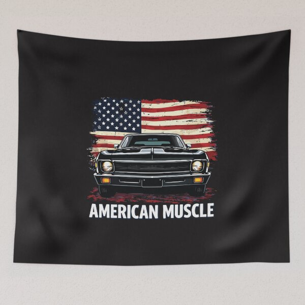 Artikelvorschau, Klassisches amerikanisches Muscle-Car-Design mit patriotischer Flagge im Vintage-Stil der 70er Jahre – ein Design für Autoliebhaber. entworfen und verkauft von kiralynstration.