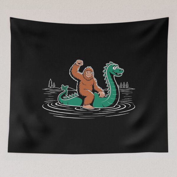 Item preview, Funny Bigfoot Riding Loch Ness Monster Cartoon Cryptid Kids Design designed and sold by w1ckerman.