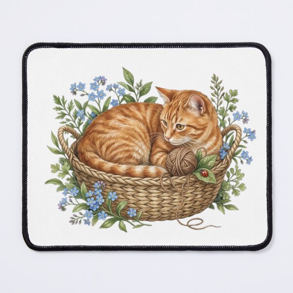 Item preview, Cozy Ginger Cat in Wicker Basket designed and sold by MrFoxy.