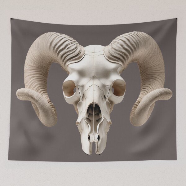 Item preview, Front-facing ram skull with large curled horns designed and sold by ChernivtsiSkoda.