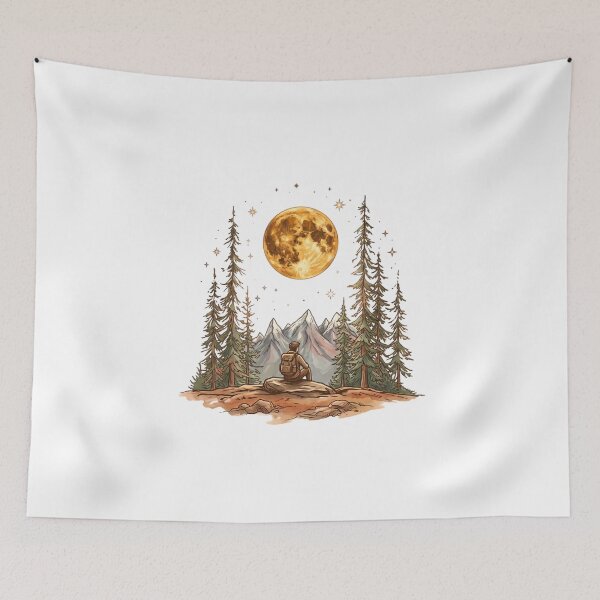 Item preview, Moonlit Mountain Solitude - Traveler Stargazing Artistic Design designed and sold by Morden-Design.