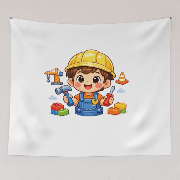 Item preview, Cute Cartoon Construction Kid with Toy Tools - Bright Sticker Design designed and sold by MKreative Studio.