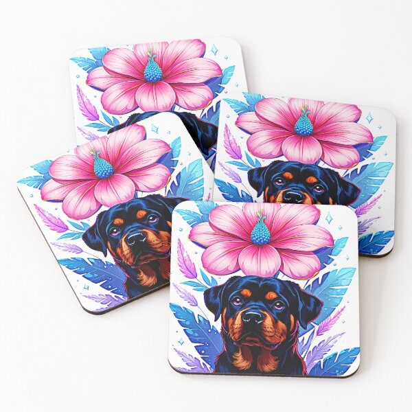 Item preview, Rottweiler with Pink Bloom Flower | Vibrant Pastel Floral Dog Art designed and sold by meesub.