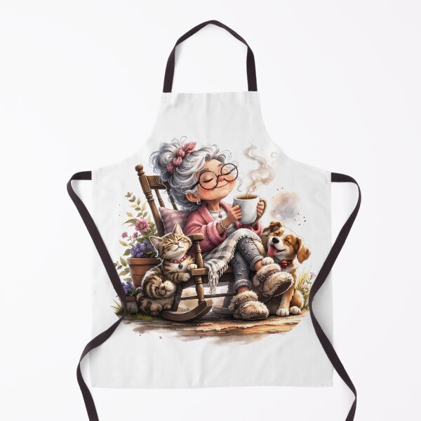 Item preview, Cozy Grandma Relaxing in Rocking Chair With Cat and Dog Enjoying Tea Morning designed and sold by FireOrchid.