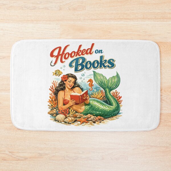 Item preview, Hooked on Books – Retro mermaid pin-up art designed and sold by Pineapple-Tree.