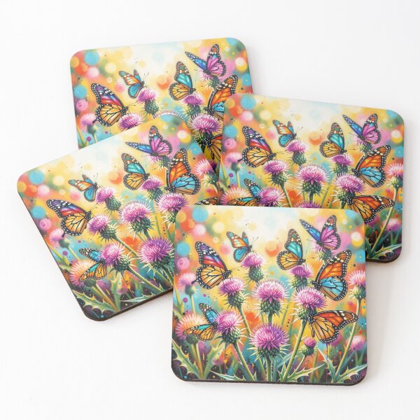 Item preview, Magical butterflies on luminous thistles in a colorful natural setting designed and sold by FotoworldEdel.