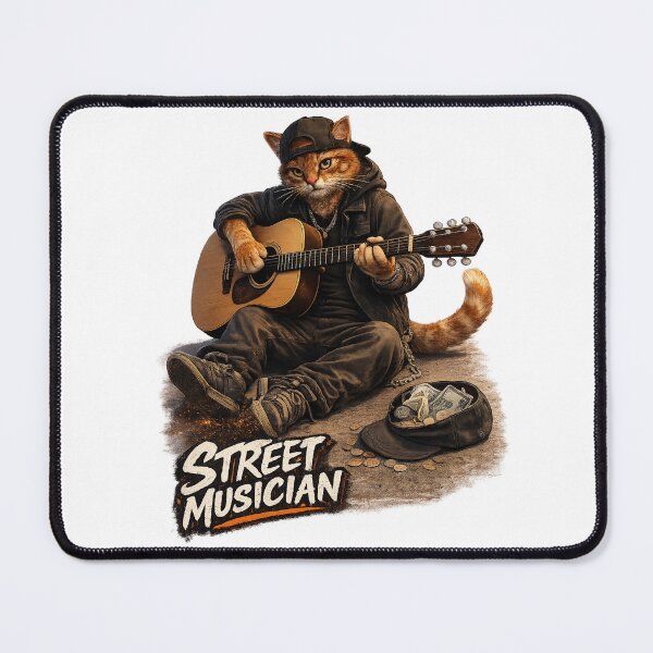 Item preview, Street Musician Cat – Urban Guitar Player designed and sold by IrynaLineArt.