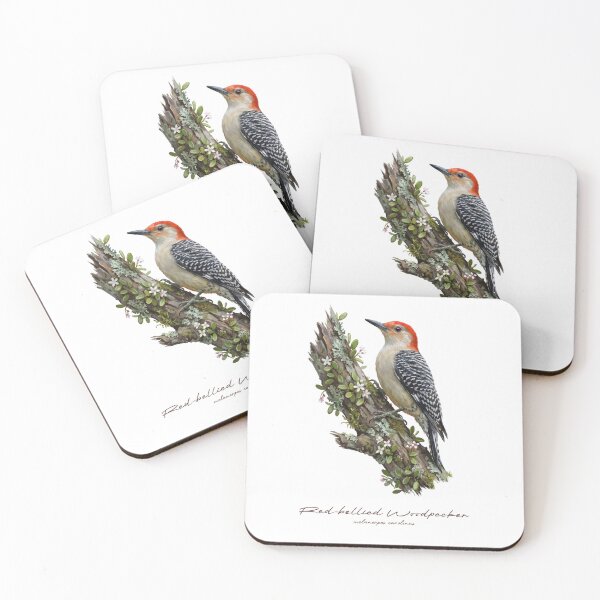 Item preview, Red-bellied Woodpecker on Mossy Branch with Flowers designed and sold by Takeda-art.
