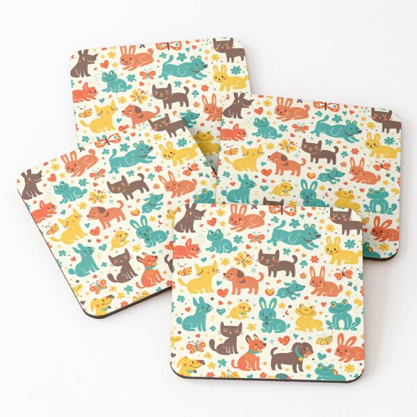 Item preview, Cute Colorful Animal Pattern with Cats Dogs Rabbits Frogs and Mice designed and sold by ArtoryNest.