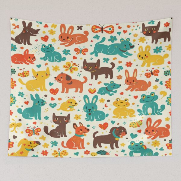 Item preview, Cute Colorful Animal Pattern with Cats Dogs Rabbits Frogs and Mice designed and sold by ArtoryNest.