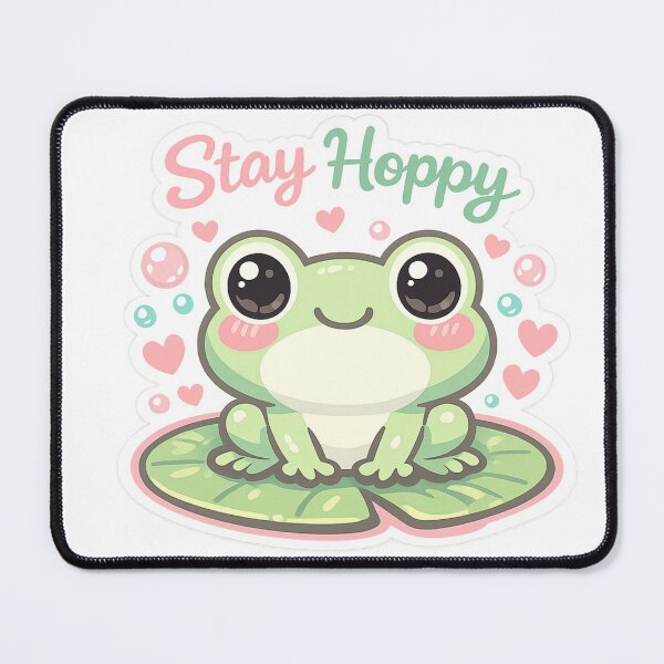 Item preview, Stay Hoppy Cute Frog Sticker – Kawaii Frog on Lily Pad, Cottagecore Pastel Gift designed and sold by CosyCush.