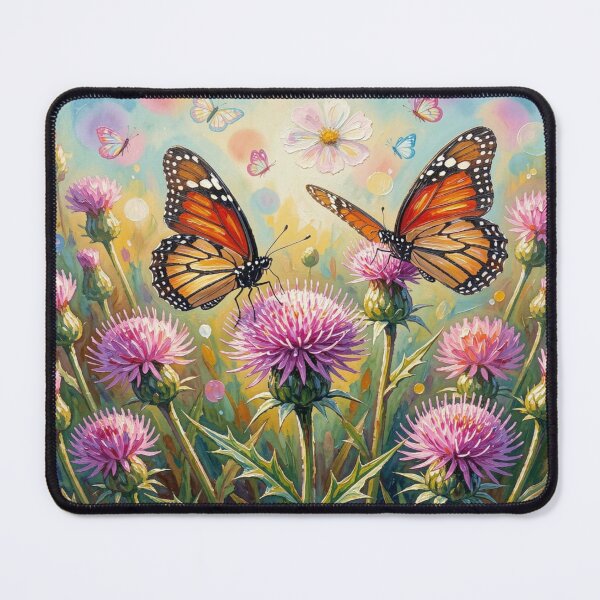 Item preview, Luminous monarch butterflies on wild thistles in a colorful natural setting designed and sold by FotoworldEdel.