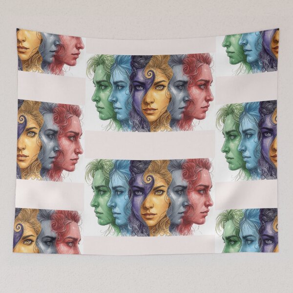 Item preview, Colorful Multi‑Face Portrait of a Woman Showing Emotions, Identity and Inner Worlds designed and sold by FireOrchid.