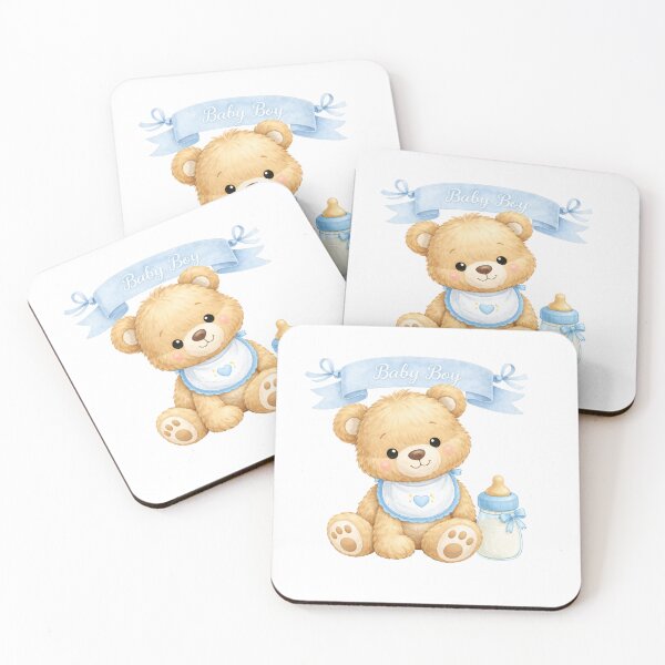 Item preview, Cute Baby Boy Teddy Bear with Bottle – Baby Shower Design designed and sold by SaraMagicStudio.