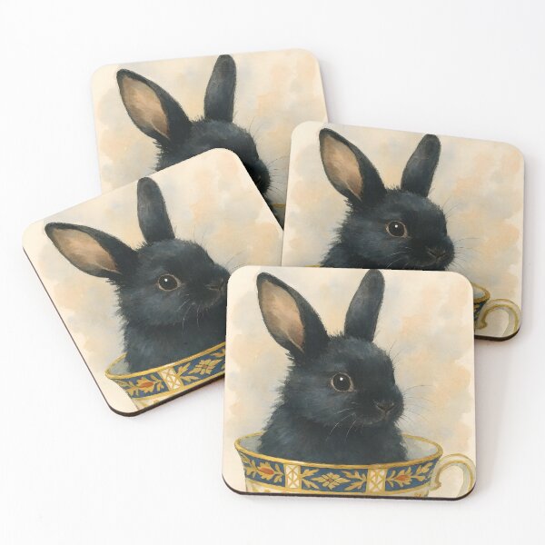 Item preview, Heirloom Bunny – Cute Black Rabbit Sitting in Vintage Teacup designed and sold by EmeraldeaArt.