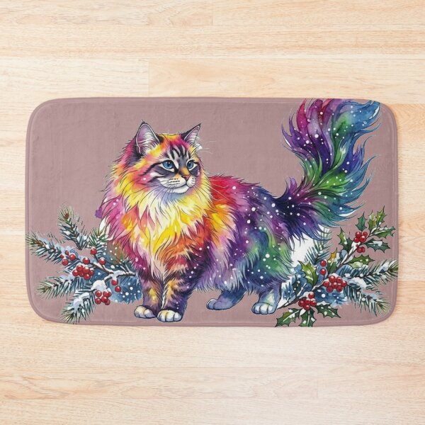 Item preview, Festive Lynx Point Cat with Rainbow Fur and Snow designed and sold by BLUESKY11a.