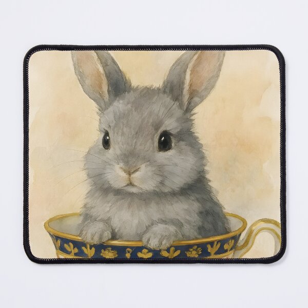 Item preview, Heirloom Bunny – Cute Grey Rabbit Sitting in Vintage Teacup designed and sold by EmeraldeaArt.