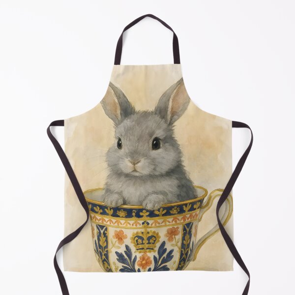 Item preview, Heirloom Bunny – Cute Grey Rabbit Sitting in Vintage Teacup designed and sold by EmeraldeaArt.
