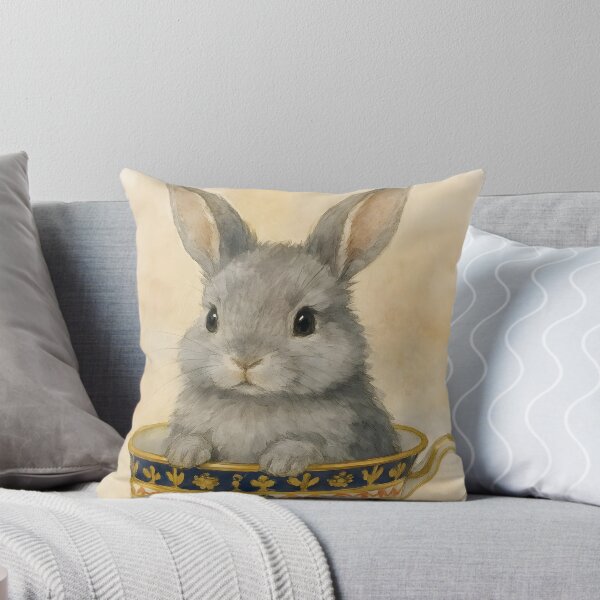 Item preview, Heirloom Bunny – Cute Grey Rabbit Sitting in Vintage Teacup designed and sold by EmeraldeaArt.