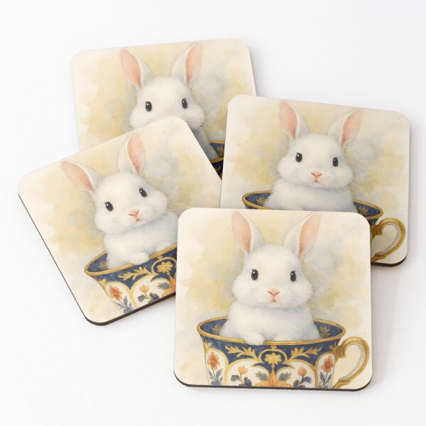 Item preview, Heirloom Bunny – Cute White Rabbit Sitting in Vintage Teacup designed and sold by EmeraldeaArt.