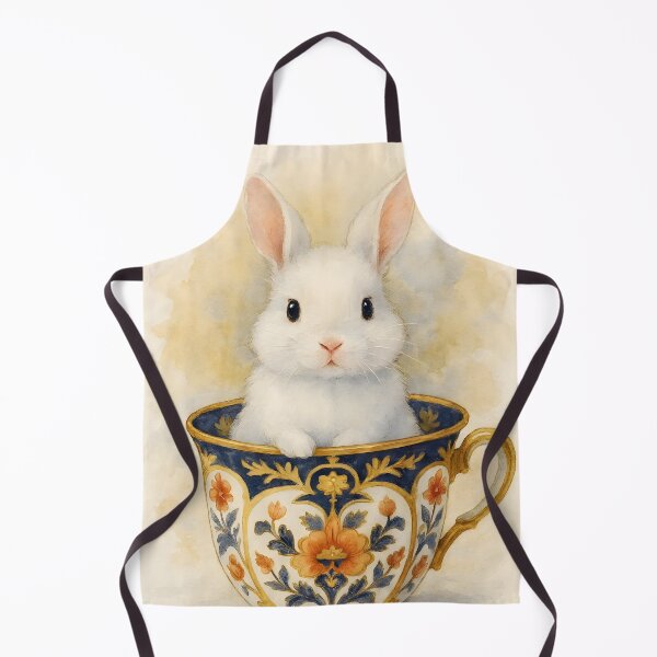 Item preview, Heirloom Bunny – Cute White Rabbit Sitting in Vintage Teacup designed and sold by EmeraldeaArt.