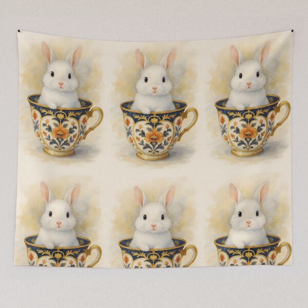 Item preview, Heirloom Bunny – Cute White Rabbit Sitting in Vintage Teacup designed and sold by EmeraldeaArt.
