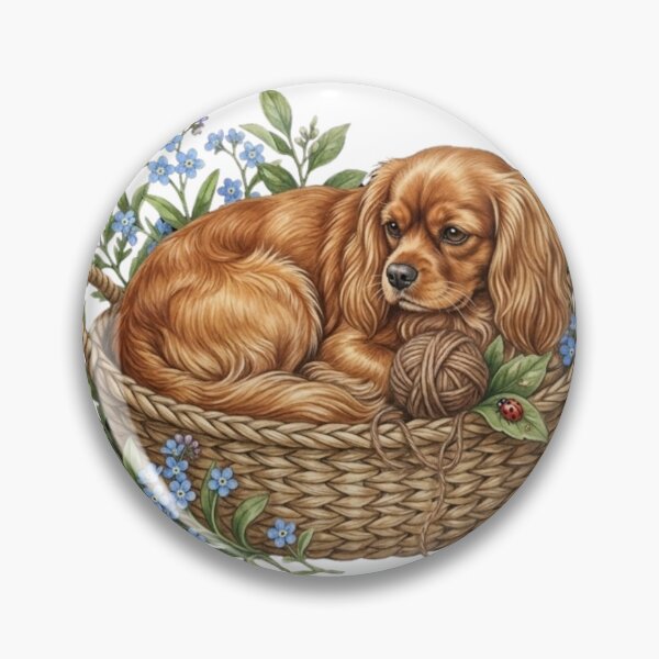 Item preview, Cozy Cavalier Puppy in Wicker Basket designed and sold by MrFoxy.