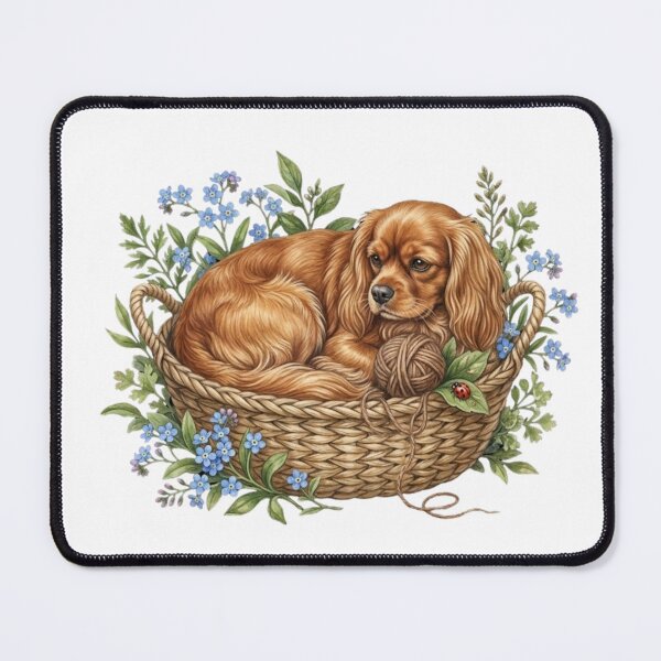 Item preview, Cozy Cavalier Puppy in Wicker Basket designed and sold by MrFoxy.