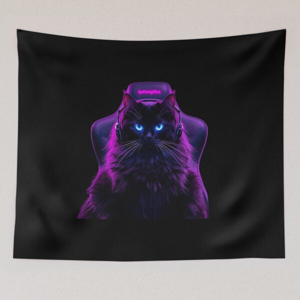 Item preview, Cyberpunk Gamer Cat Neon RGB Headset Art designed and sold by Quotable Gear.