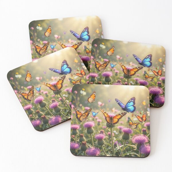 Item preview, Vibrant Butterflies on Wild Thistles with Golden Light and Fantasy Nature Vibes designed and sold by FotoworldEdel.