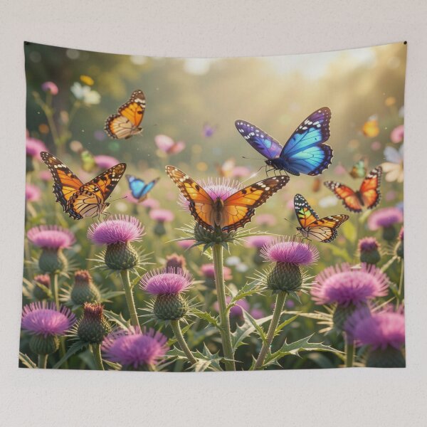Item preview, Vibrant Butterflies on Wild Thistles with Golden Light and Fantasy Nature Vibes designed and sold by FotoworldEdel.