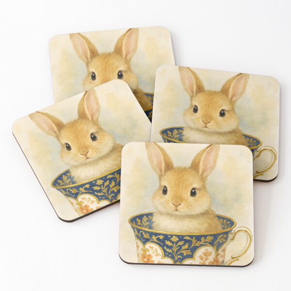 Item preview, Heirloom Bunny – Cute Ginger Rabbit Sitting in Vintage Teacup designed and sold by EmeraldeaArt.