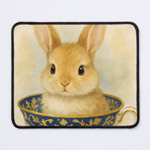 Item preview, Heirloom Bunny – Cute Ginger Rabbit Sitting in Vintage Teacup designed and sold by EmeraldeaArt.