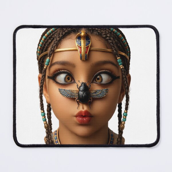 Item preview, Ancient Egyptian Scarab Girl – Surreal Pharaoh Portrait with Cobra Crown, Khepri Beetle & Golden Wings designed and sold by TuyaArts.