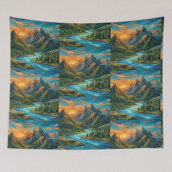 Item preview, Abstract Polygon Mountain Landscape Pattern Style Art Geometric Pattern designed and sold by byvarol.