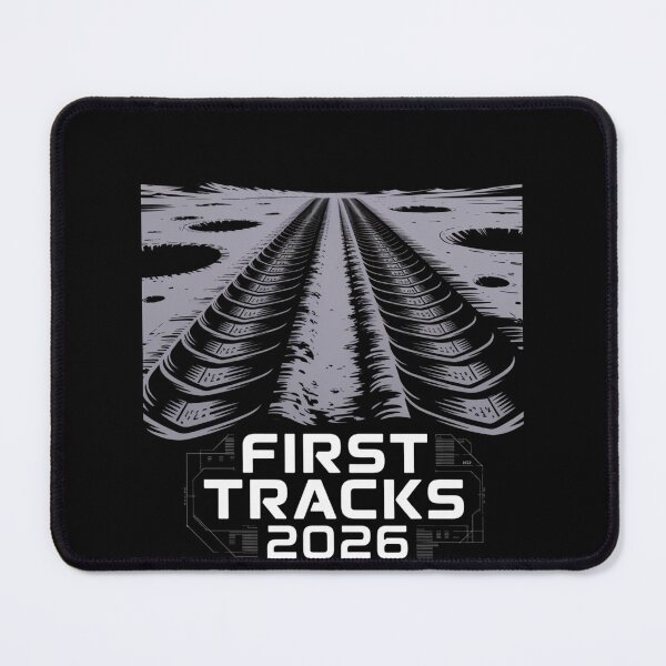 Item preview, First Tracks 2026 — Lunar Rover Tyre Tracks Moon Surface Space Tee V3 designed and sold by DarylWelsh2024.