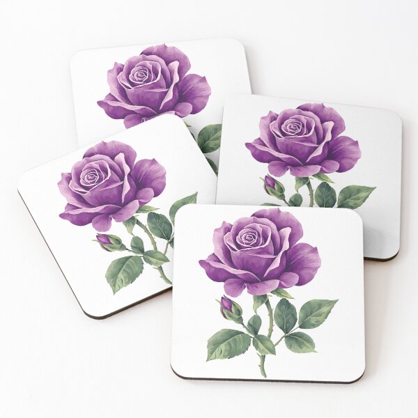 Item preview, Purple Rose with Stem and Bud - Elegant Romantic Floral Art Print designed and sold by DesignArtist.ia.