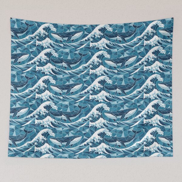 Item preview, Minimalist Geometric Whale Swimming In Waves Art Geometric Pattern designed and sold by byvarol.