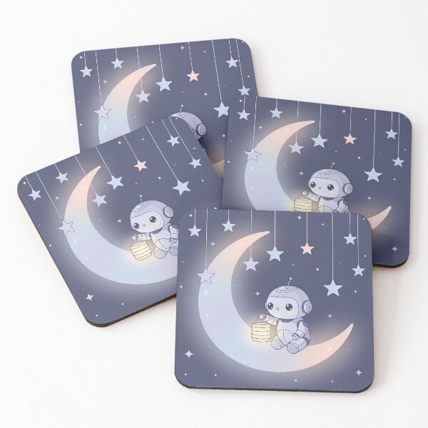 Item preview, Cute Robot on Moon T-Shirt – Kawaii Space Aesthetic Tee designed and sold by Rivistudio.