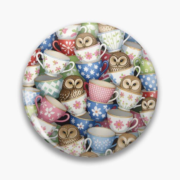 Item preview, Owls hiding in an overflowing cupboard where dozens of mismatched teacups are crammed together. designed and sold by Ponted.