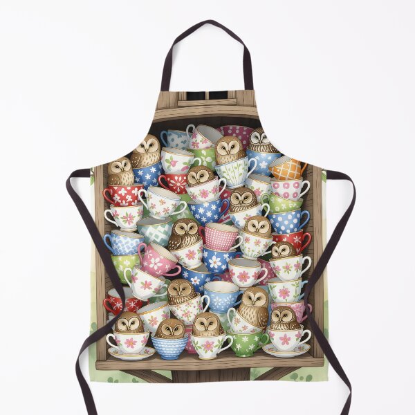 Item preview, Owls hiding in an overflowing cupboard where dozens of mismatched teacups are crammed together. designed and sold by Ponted.