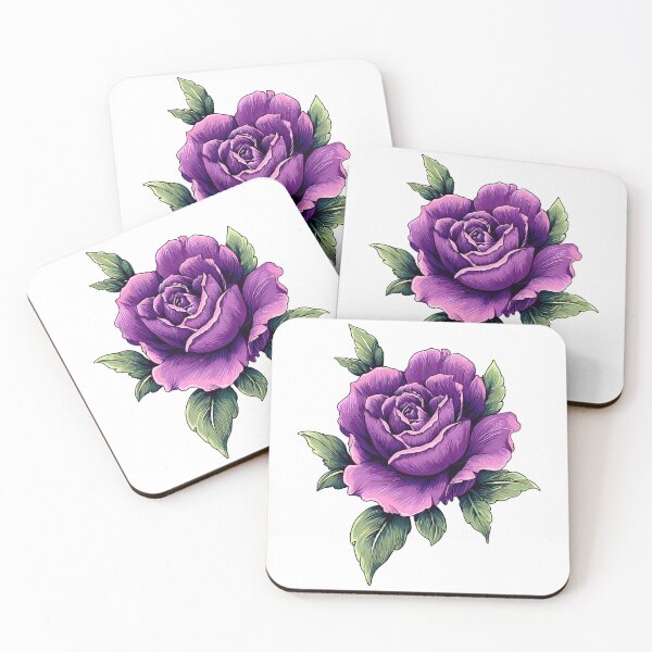 Item preview, Purple Rose with Green Leaves - Elegant Romantic Floral Art Print designed and sold by DesignArtist.ia.