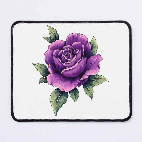 Item preview, Purple Rose with Green Leaves - Elegant Romantic Floral Art Print designed and sold by DesignArtist.ia.
