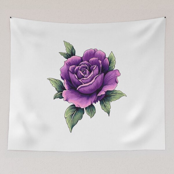 Item preview, Purple Rose with Green Leaves - Elegant Romantic Floral Art Print designed and sold by DesignArtist.ia.
