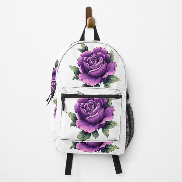 Item preview, Purple Rose with Green Leaves - Elegant Romantic Floral Art Print designed and sold by DesignArtist.ia.