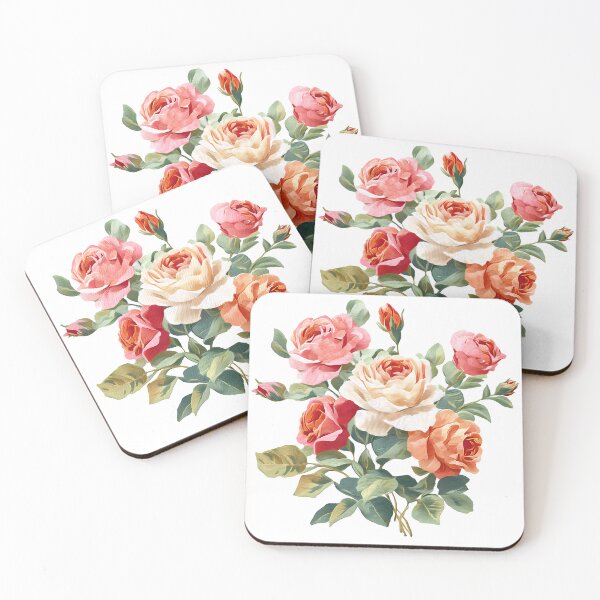 Item preview, Pink Peach Coral Rose Bouquet - Elegant Romantic Floral Art Print designed and sold by DesignArtist.ia.