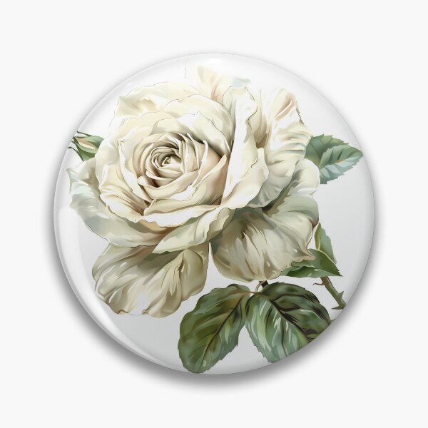 Item preview, White Ivory Rose with Green Leaves - Elegant Romantic Floral Art Print designed and sold by DesignArtist.ia.