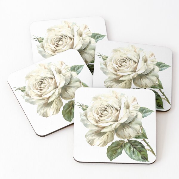Item preview, White Ivory Rose with Green Leaves - Elegant Romantic Floral Art Print designed and sold by DesignArtist.ia.